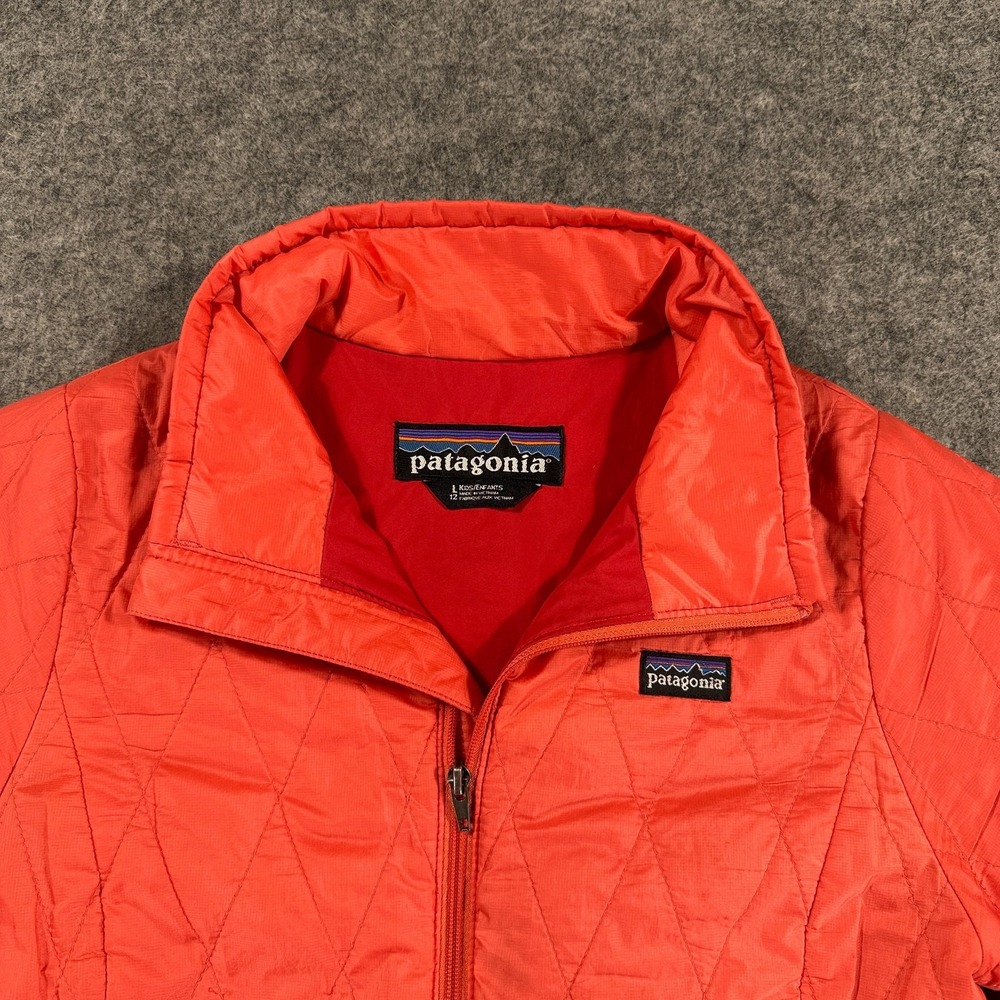 Patagonia Jacket Kids Youth Large 12 Orange Quilted Full Zip Outdoor School - Picture 3 of 10